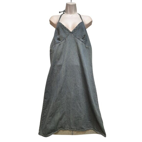 Vintage Route 66 Womens Blue Y2K Denim Halter Dress Size 14 Casual Open Back - Picture 1 of 8